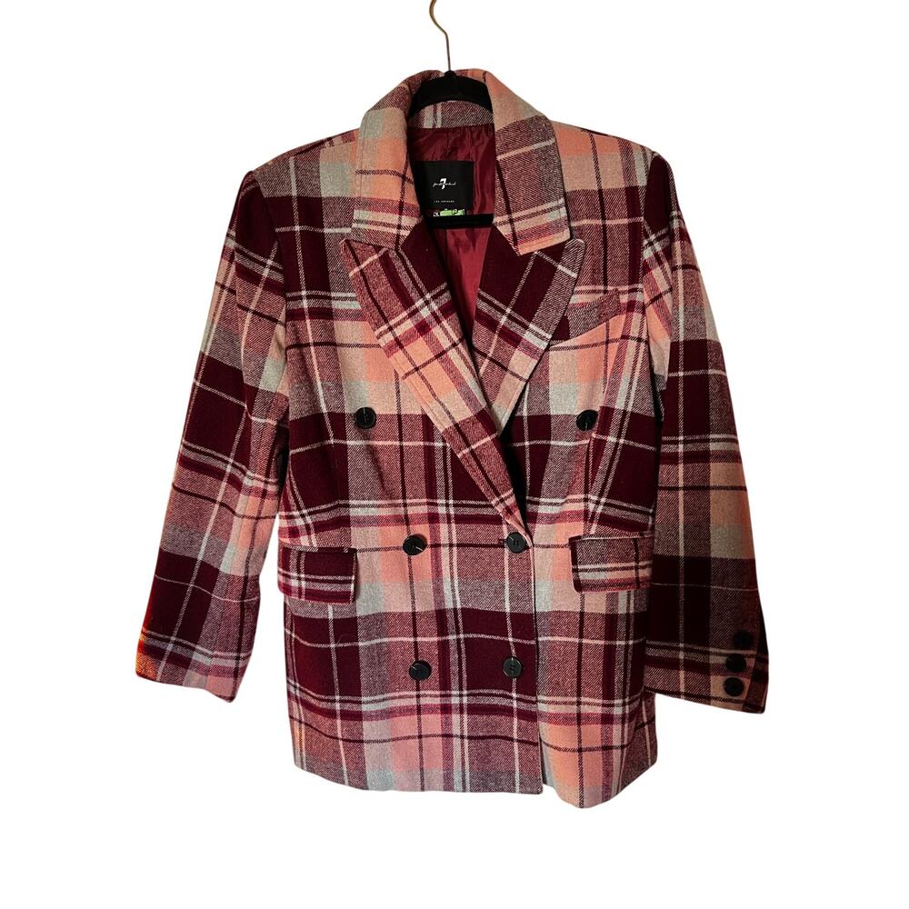 Seven for All Mankind Plaid Double Breasted Coat Pink Cream SZ M